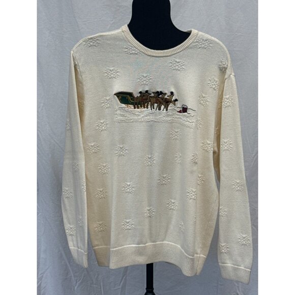 Roundtree & Yorke Mens White Slayer Holiday Pullover Sweater Size XL Long Sleeve - Picture 1 of 8